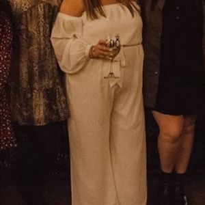 White Fashion Nova Off-Shoulder jumpsuit
